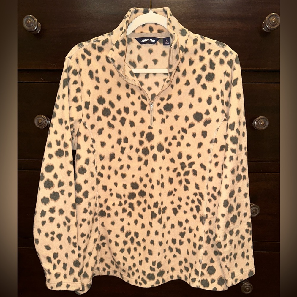 Lands End, large, quarter zip fleece, animal print